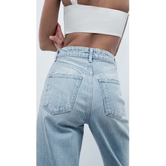 BRAND NEW! INFLUENCER ZARA High Rise Ripped Wide Leg Light Blue Jeans Size 2 - Picture 8 of 15